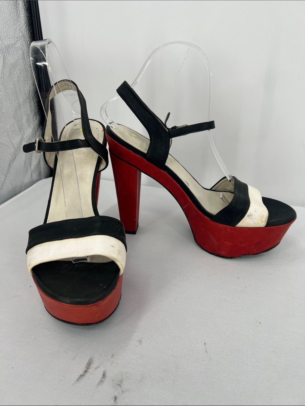 Stuart Weitzman Black White and Red Platform Sandals